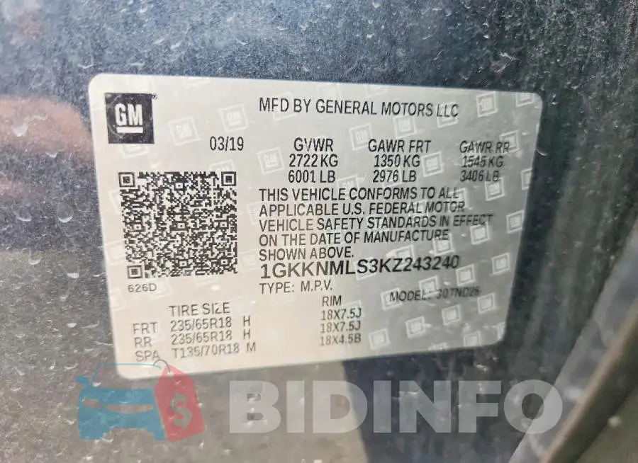 1GKKNMLS3KZ243240 Photo# 12