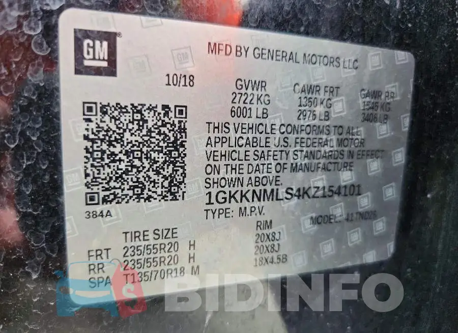 1GKKNMLS4KZ154101 Photo# 13