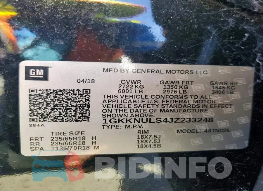 1GKKNULS4JZ233248 Photo# 14