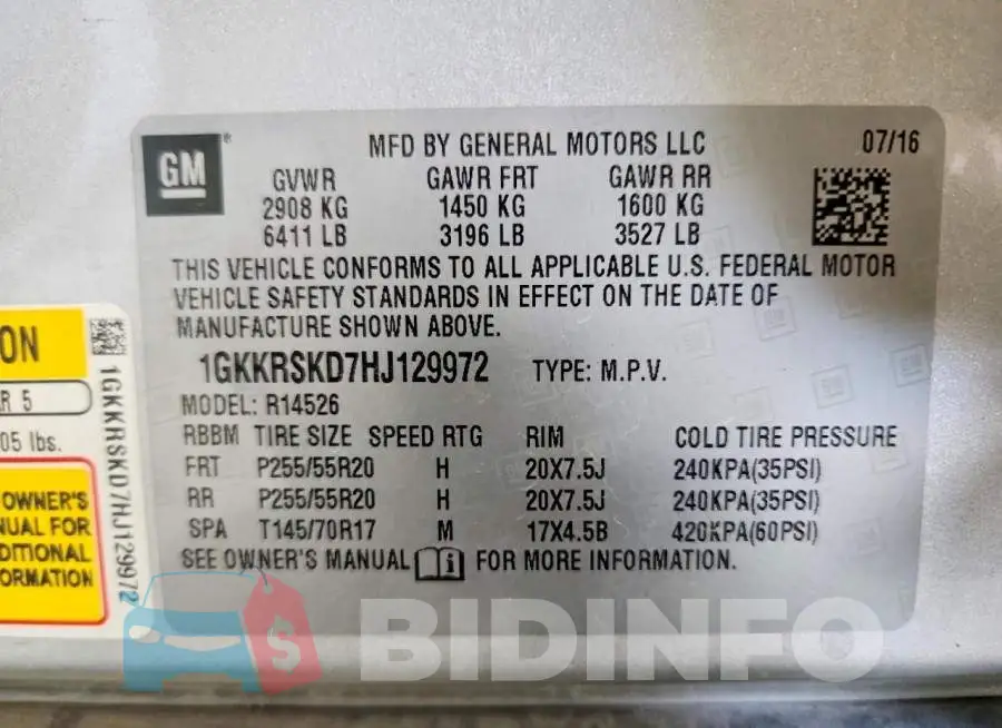 1GKKRSKD7HJ129972 Photo# 13