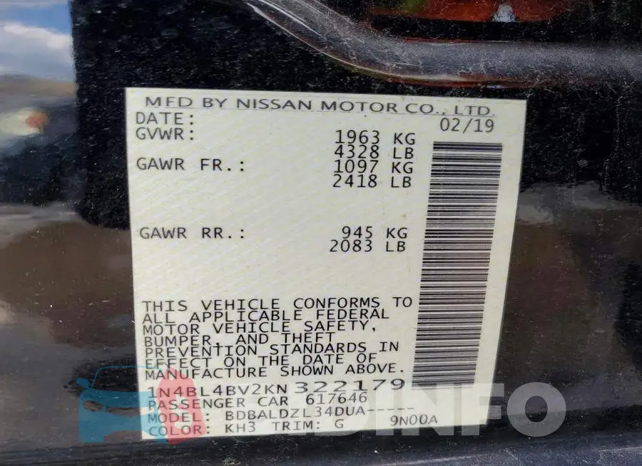 1N4BL4BV2KN322179 Photo# 13