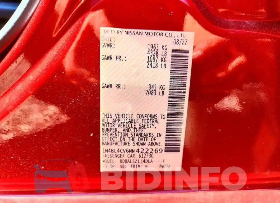 1N4BL4CV6NN422269 Photo# 12