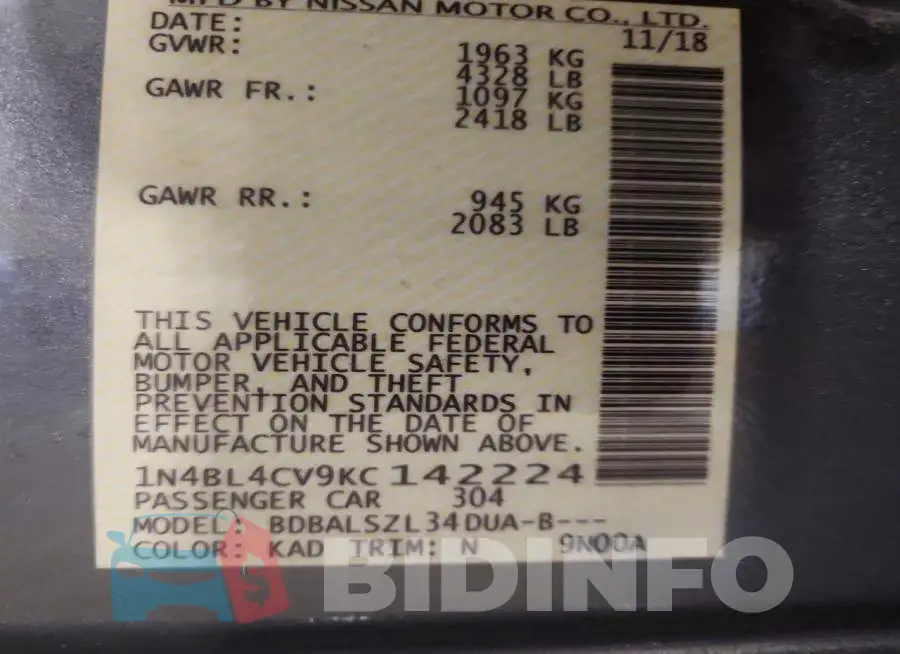 1N4BL4CV9KC142224 Photo# 12