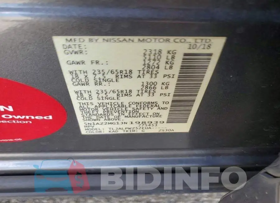 5N1AZ2MG1JN198939 Photo# 13