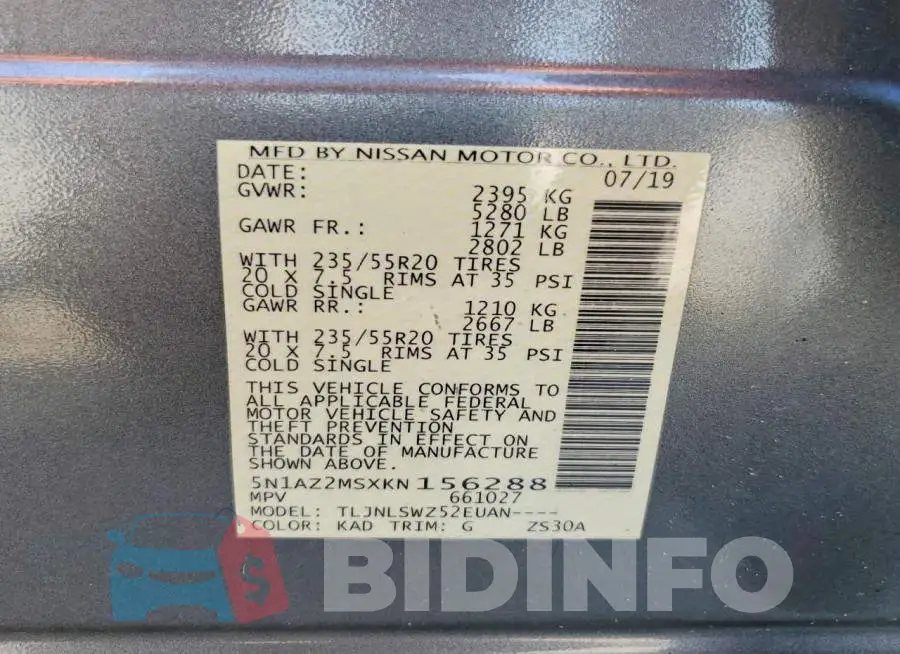5N1AZ2MSXKN156288 Photo# 14
