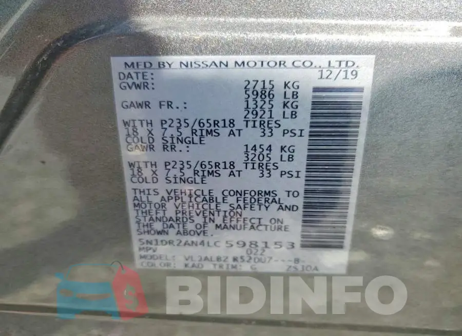 5N1DR2AN4LC598153 Photo# 14