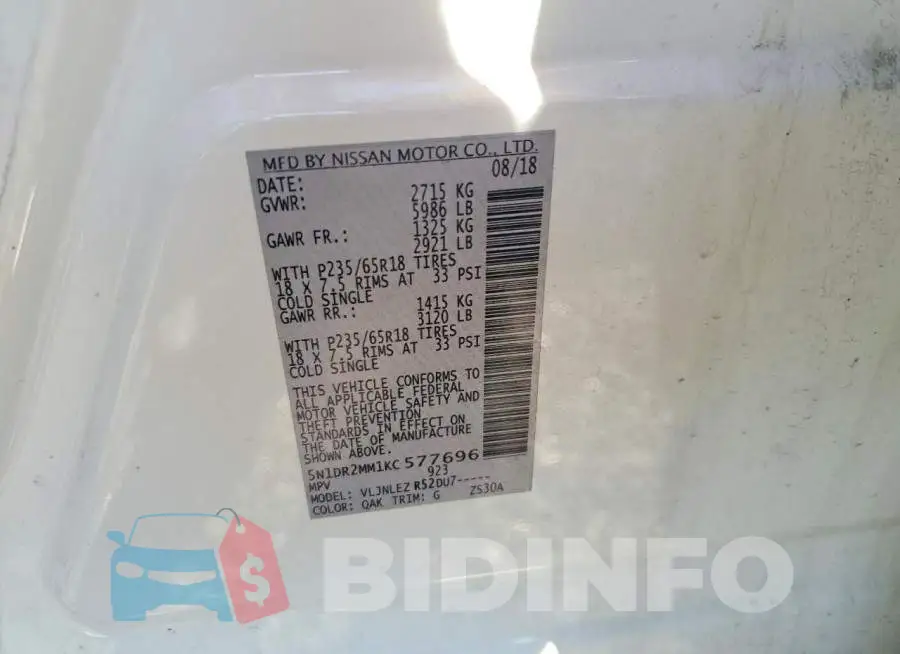 5N1DR2MM1KC577696 Photo# 12