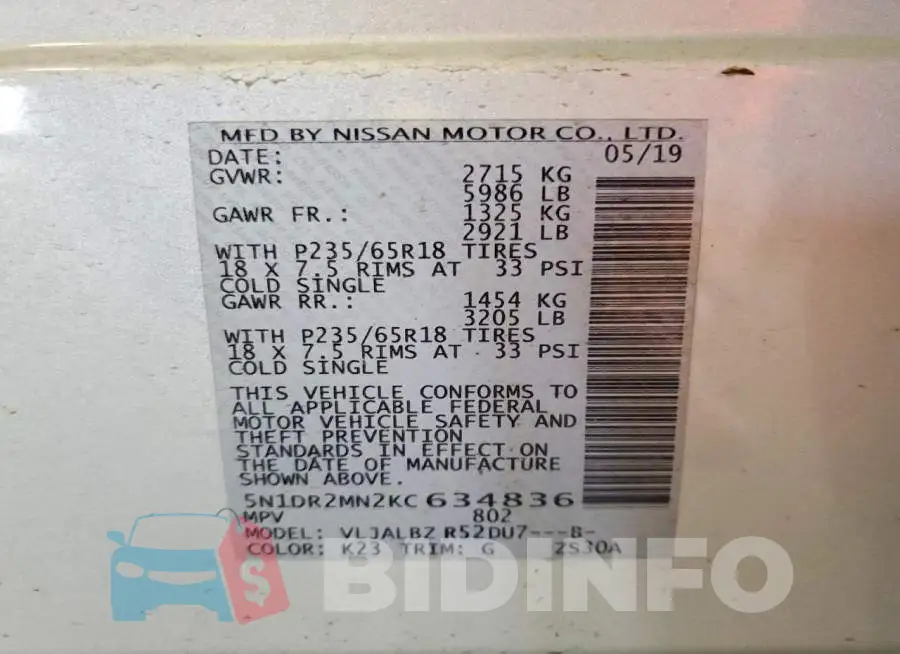 5N1DR2MN2KC634836 Photo# 13