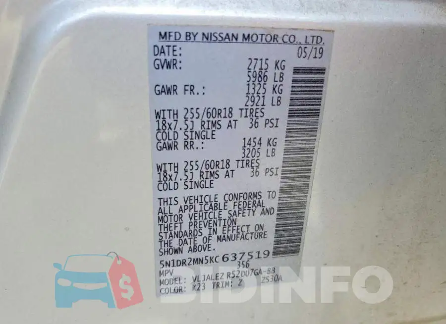 5N1DR2MN5KC637519 Photo# 14