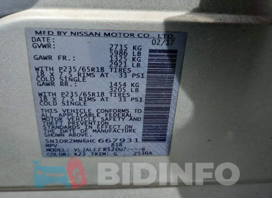 5N1DR2MN6HC667931 Photo# 13