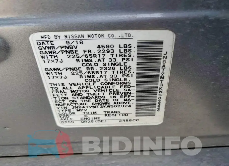 JN8AT2MT3KW502324 Photo# 14
