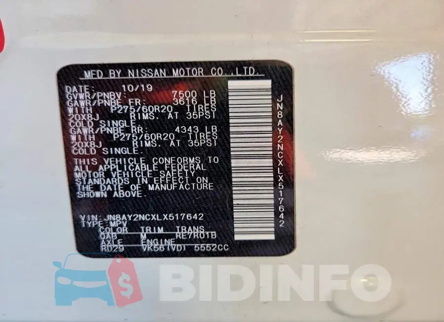 JN8AY2NCXLX517642 Photo# 14