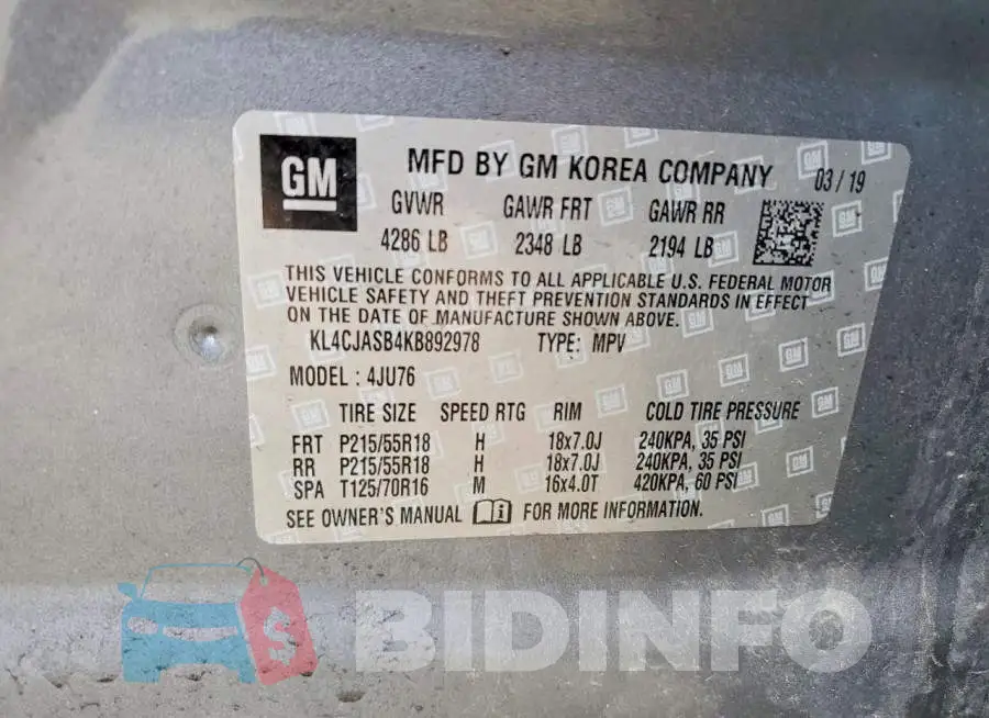 KL4CJASB4KB892978 Photo# 13