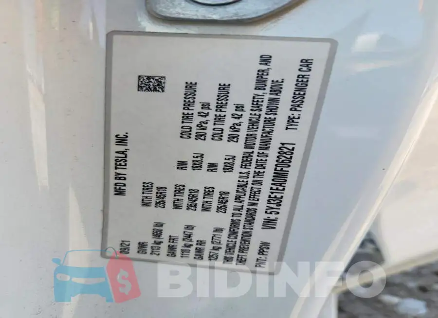 5YJ3E1EA0MF062821 Photo# 12