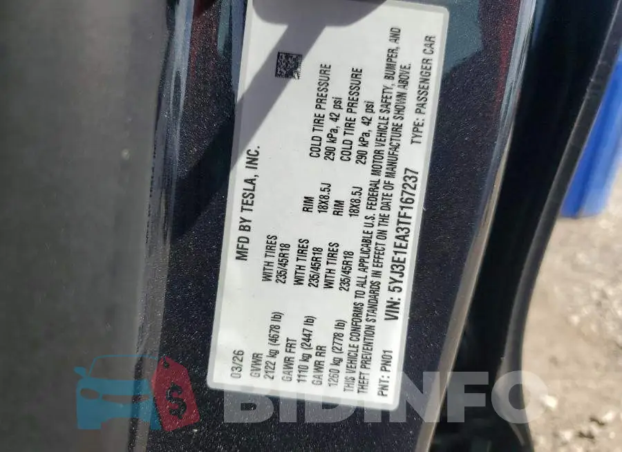 5YJ3E1EA3TF167237 Photo# 13