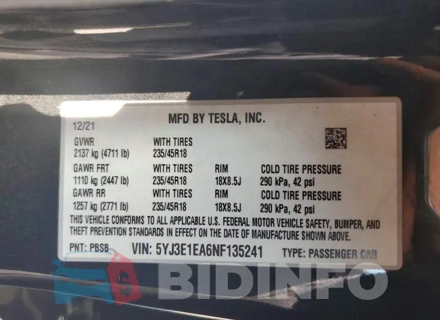 5YJ3E1EA6NF135241 Photo# 13