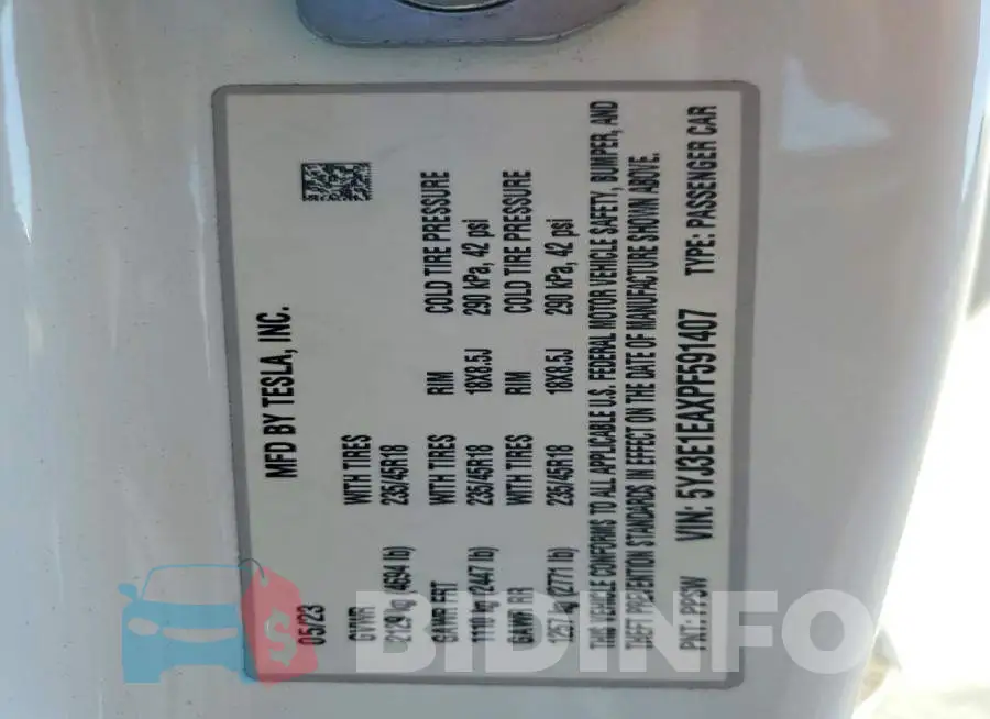 5YJ3E1EAXPF591407 Photo# 12