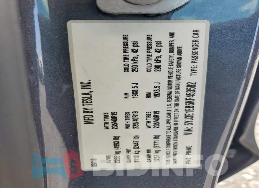 5YJ3E1EB5KF453582 Photo# 12