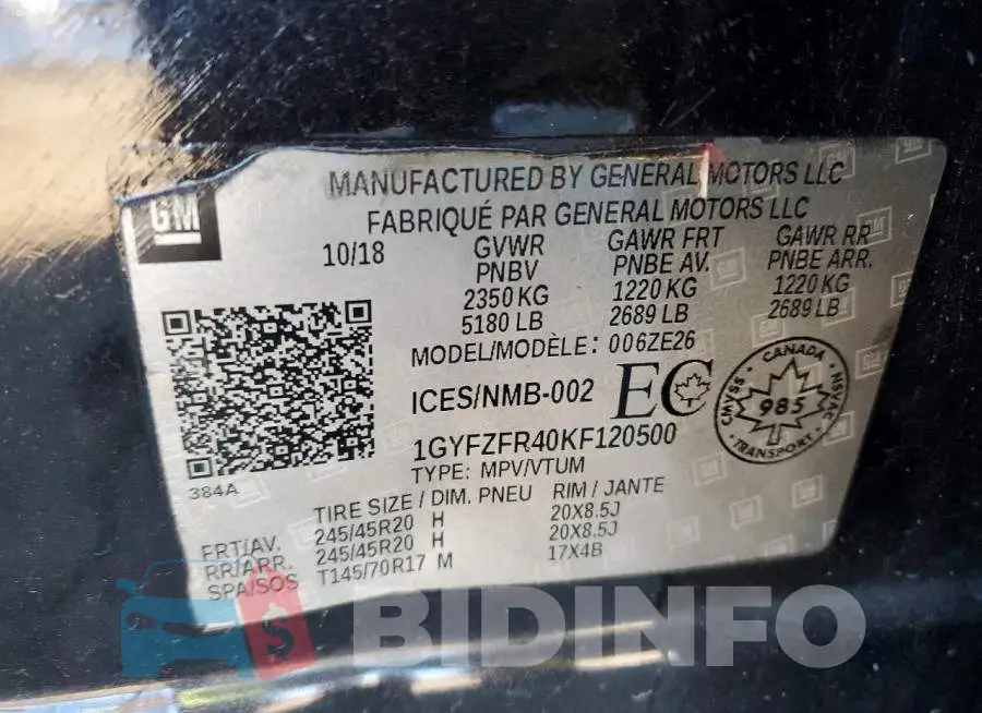 1GYFZFR40KF120500 Photo# 13