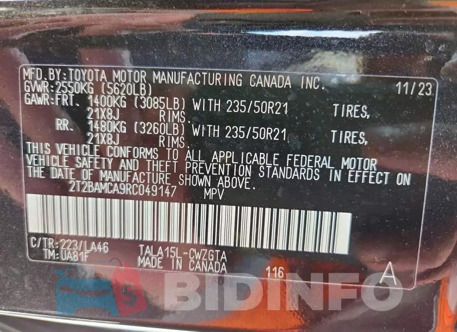 2T2BAMCA9RC049147 Photo# 14