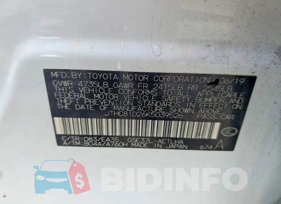 JTHC81D26K5039526 Photo# 12