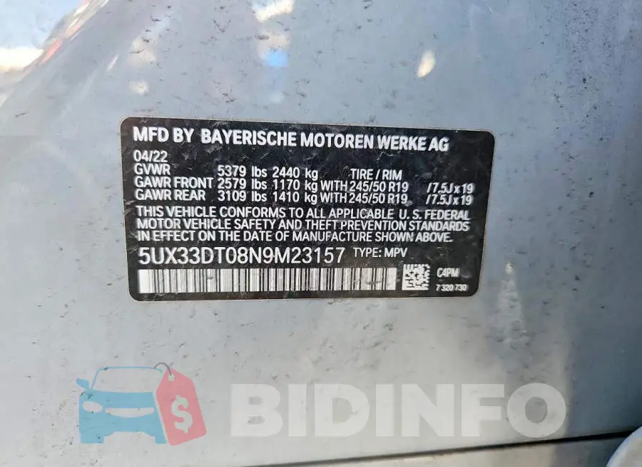 5UX33DT08N9M23157 Photo# 14