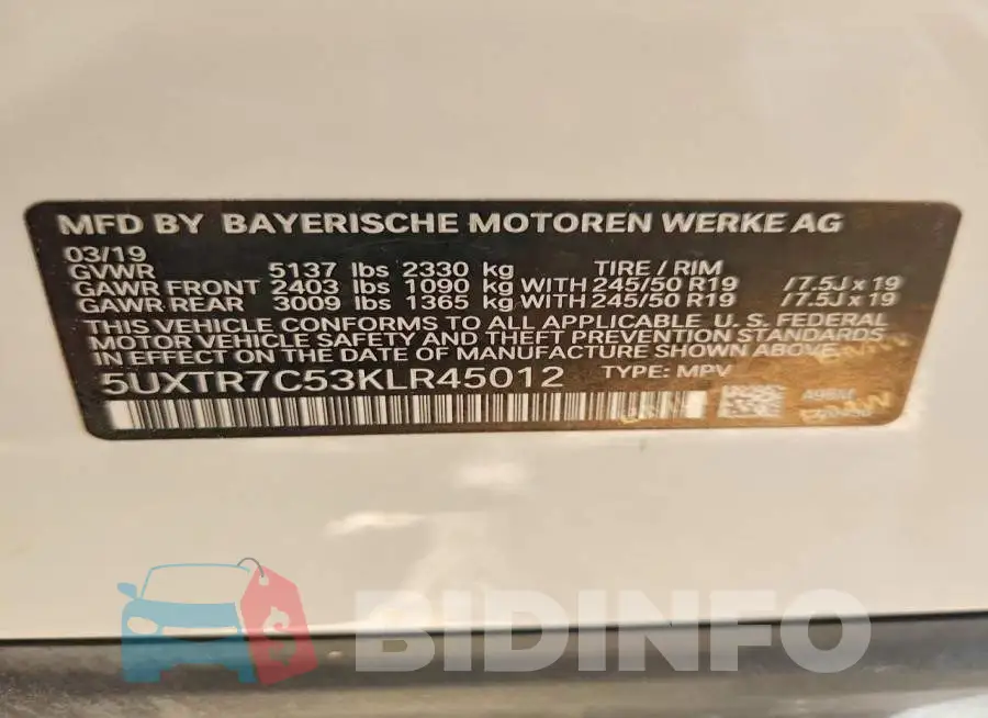 5UXTR7C53KLR45012 Photo# 13