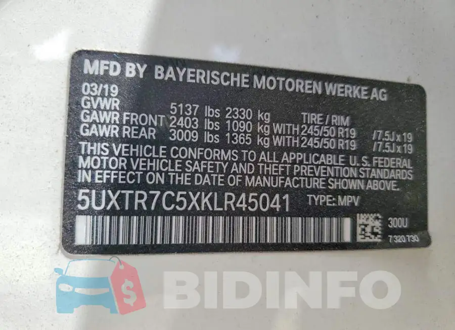 5UXTR7C5XKLR45041 Photo# 14