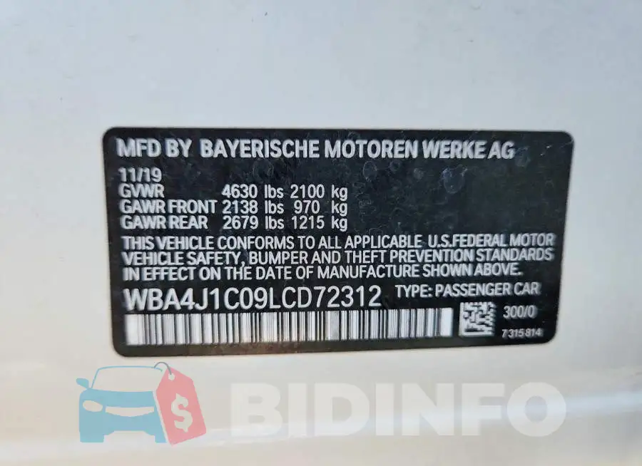 WBA4J1C09LCD72312 Photo# 12