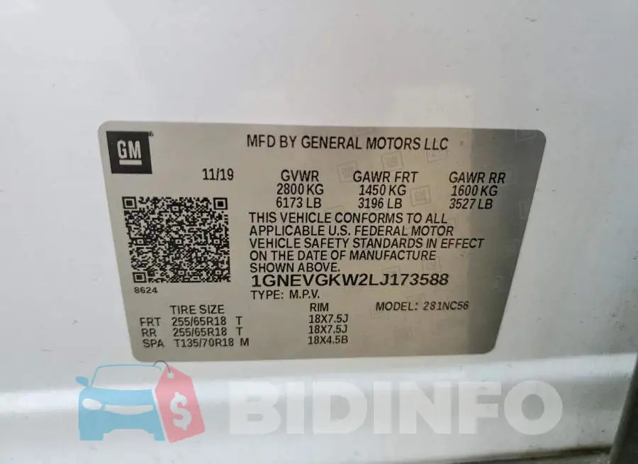 1GNEVGKW2LJ173588 Photo# 13