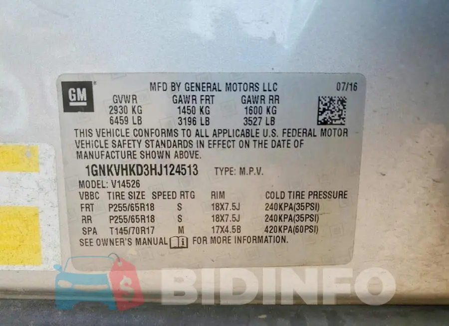 1GNKVHKD3HJ124513 Photo# 13