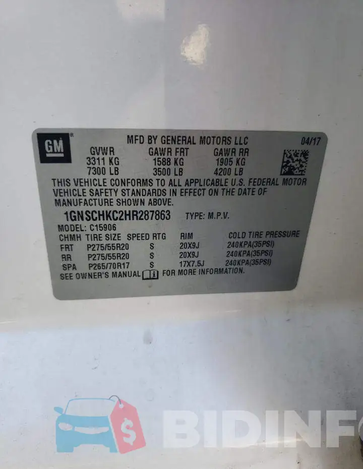 1GNSCHKC2HR287863 Photo# 13