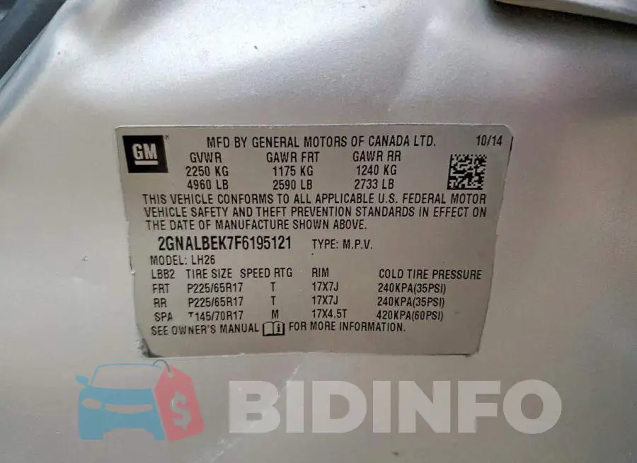 2GNALCEKXH1546190 Photo# 13