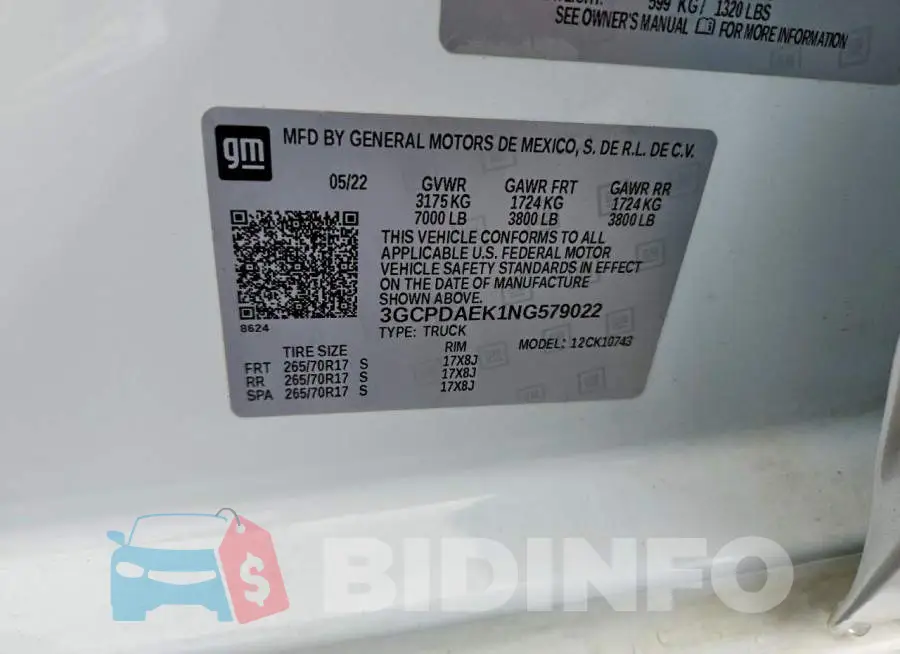 3GCPDAEK1NG579022 Photo# 12