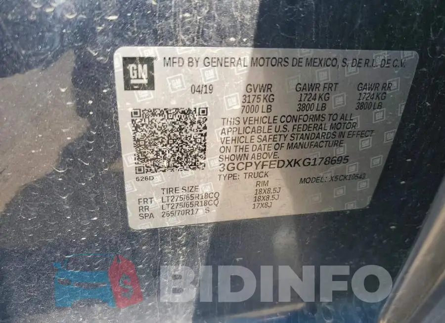 3GCPYFEDXKG178695 Photo# 12