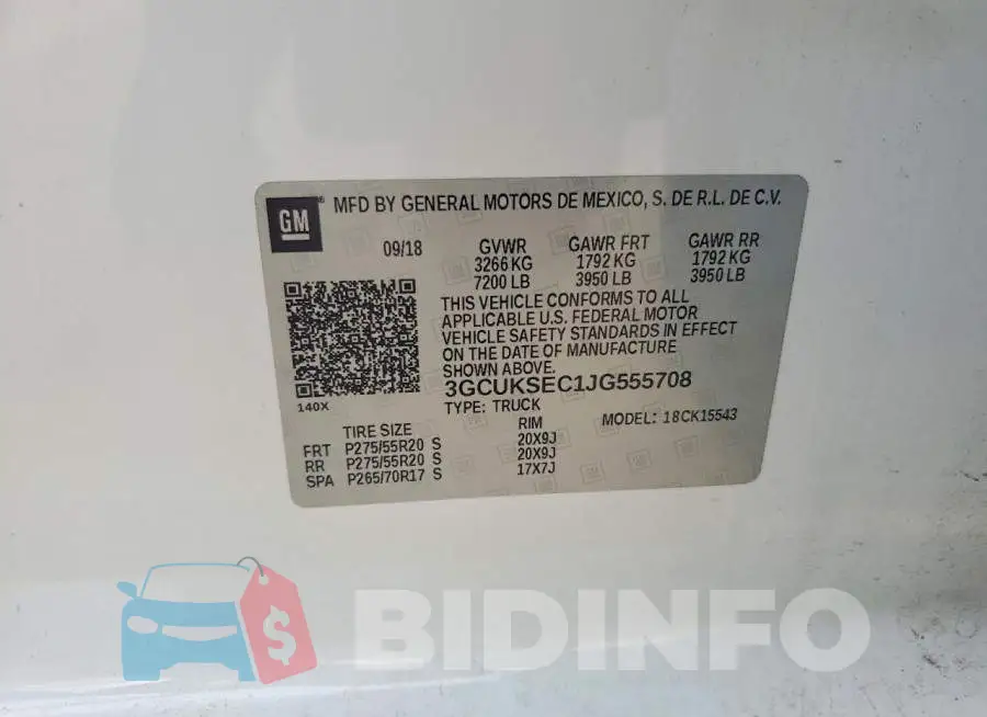 3GCUKSEC1JG555708 Photo# 13