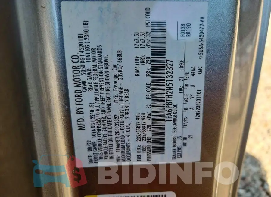 1FA6P8TH2N5132327 Photo# 13