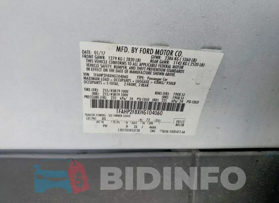 1FAHP2F8XHG104060 Photo# 12