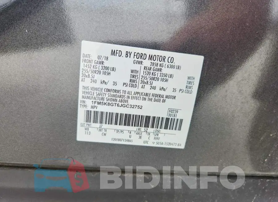 1FM5K8GT6JGC32752 Photo# 12