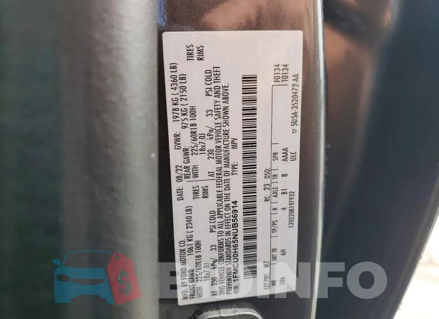 1FMCU0H65NUB56914 Photo# 13