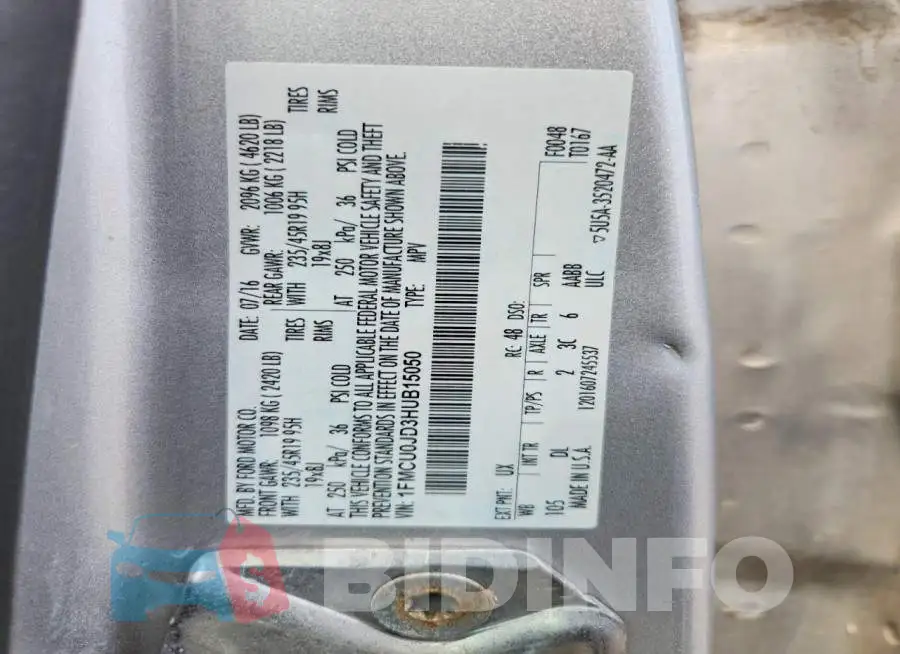 1FMCU0JD3HUB15050 Photo# 13