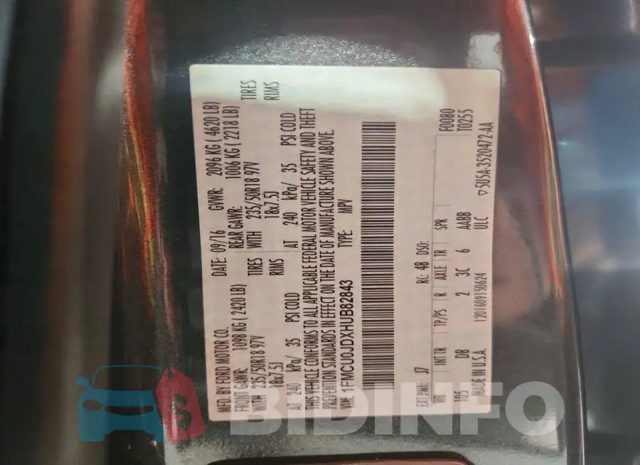 1FMCU0JDXHUB82843 Photo# 13