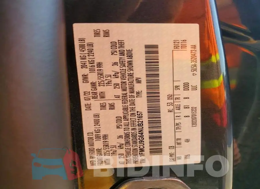 1FMCU9G64NUB21657 Photo# 12