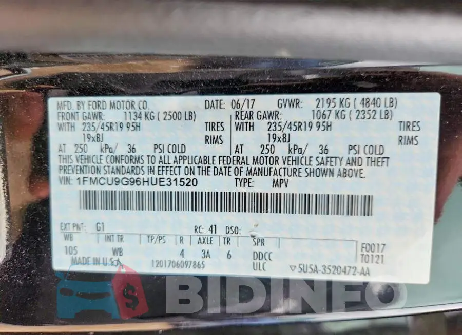 1FMCU9G96HUE31520 Photo# 12