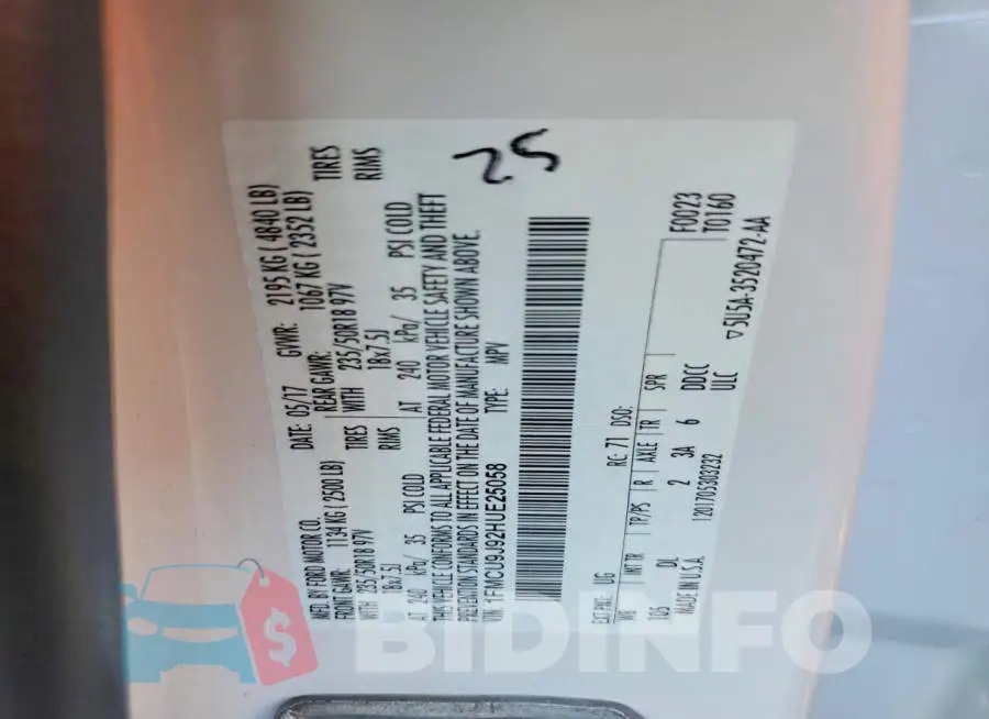 1FMCU9J92HUE25058 Photo# 13