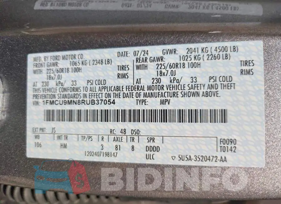 1FMCU9MN8RUB37054 Photo# 12