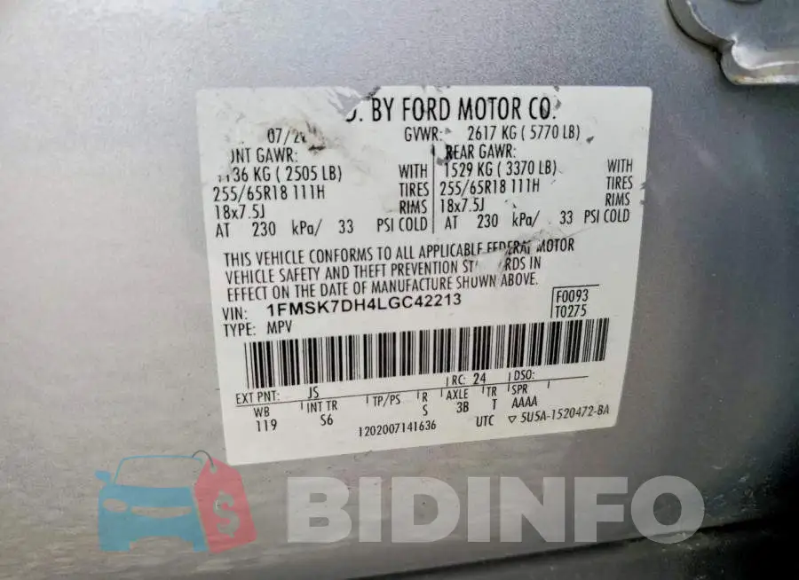 1FMSK7DH4LGC42213 Photo# 12