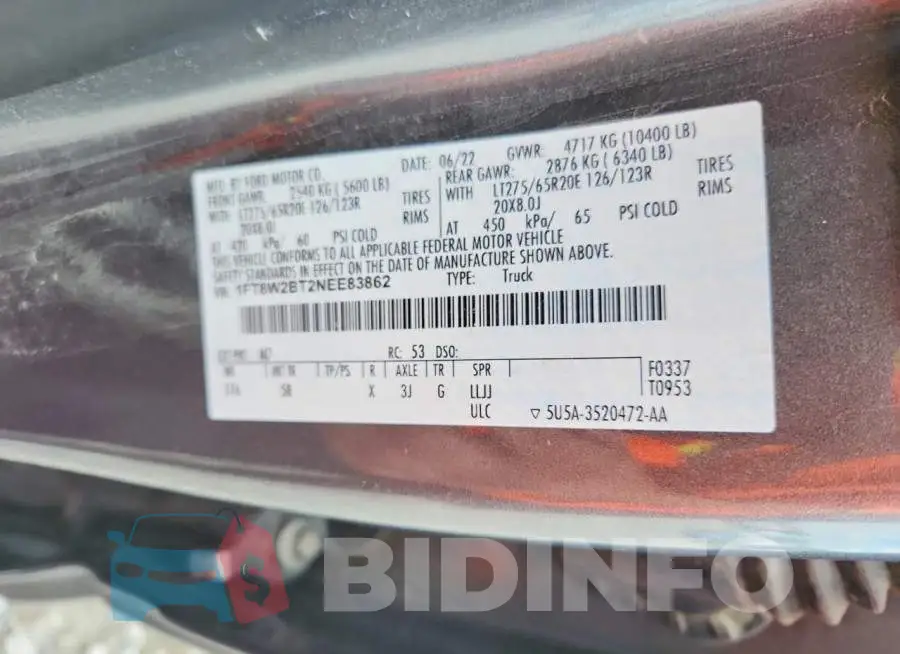 1FT8W2BT2NEE83862 Photo# 12