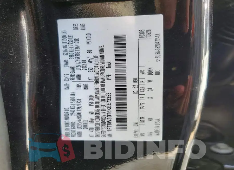 1FT8W3BT6KEE73353 Photo# 12