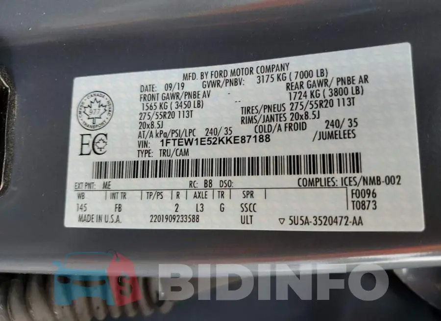1FTEW1E52KKE87188 Photo# 13